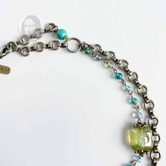 Treska Necklace Choker Beads Silver Metal Rings Stones Multi-Chain Mod Chic - Picture 7 of 10